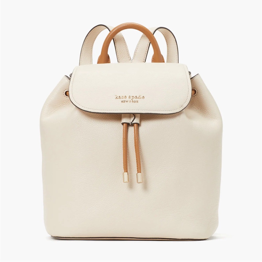 Kate Spade Leather Cinch Backpack Cream and Tan Small Backpack Medium Bag